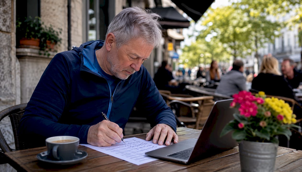 Ein Mitarbeiter koordiniert die Teamaufstellung im Café.