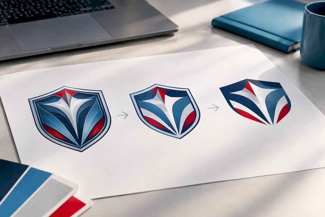 Komplexes Logo wird auf eine reduzierte Form vereinfacht