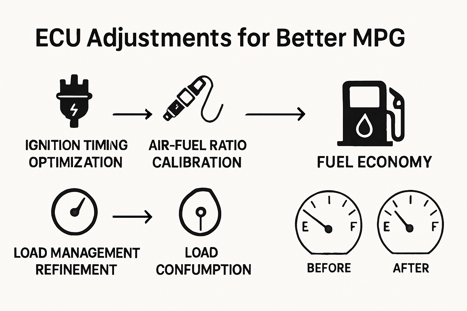 Infographic showing key ECU adjustments for MPG