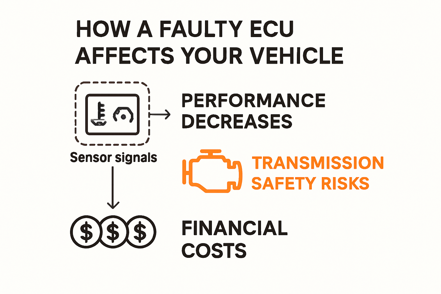 Flowchart of steps showing impacts from ECU fault to vehicle damage