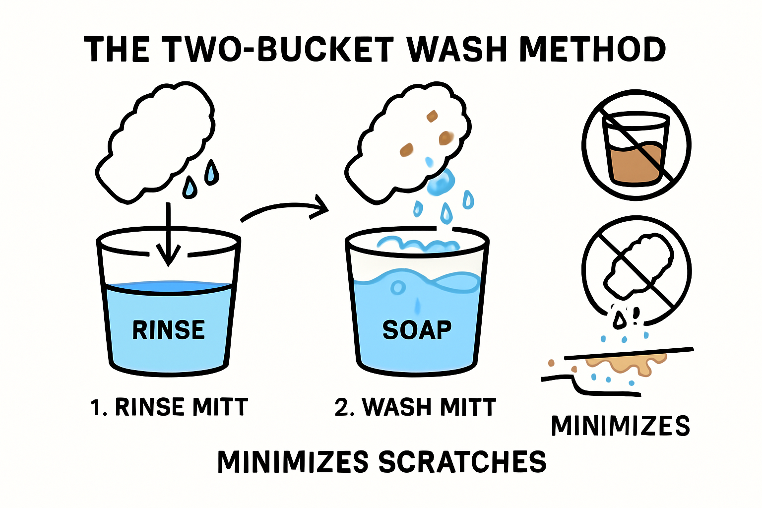 Two-bucket car wash method visual steps