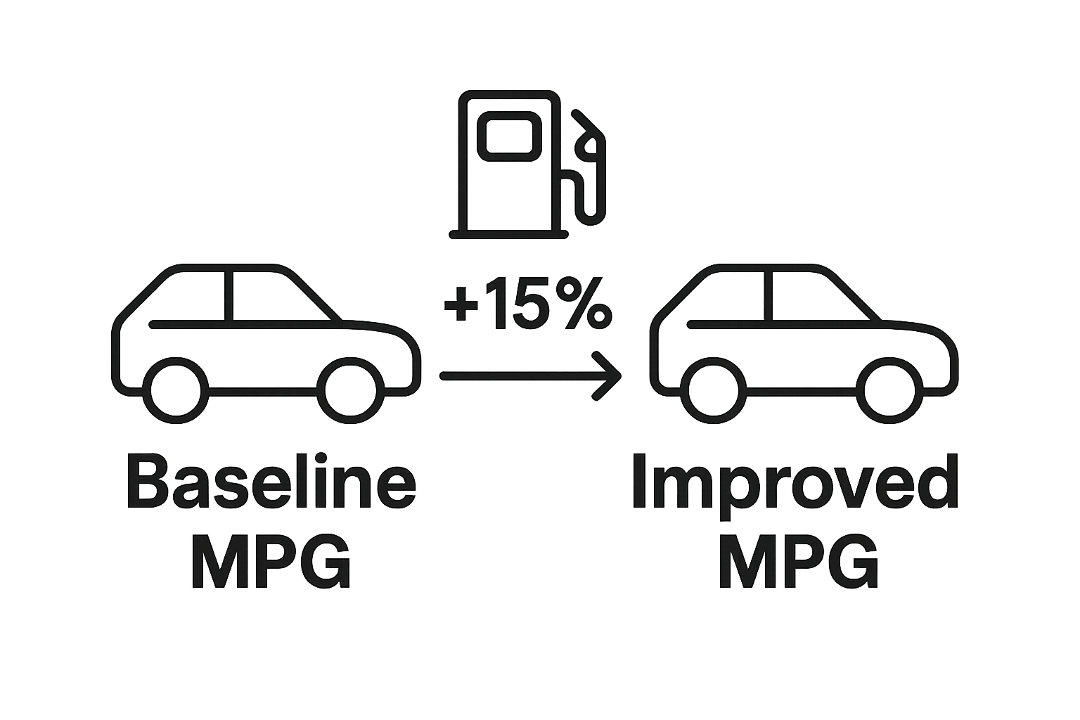 Before/after car MPG comparison showing increased efficiency