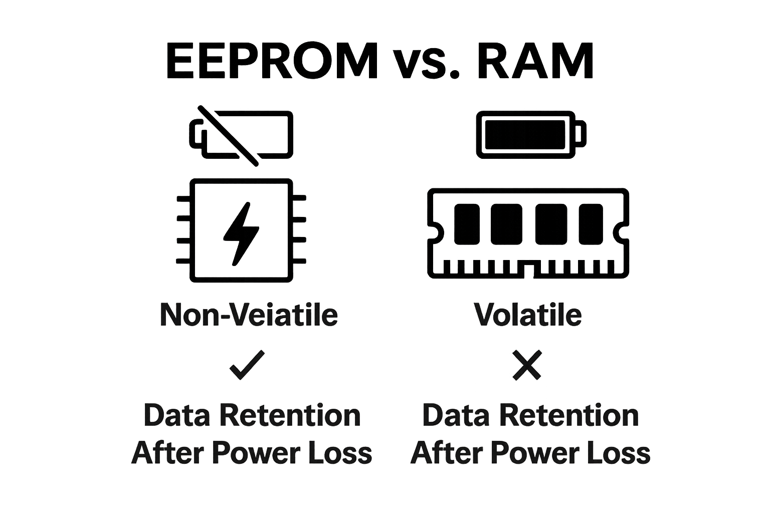 Infographic comparing EEPROM and RAM data retention