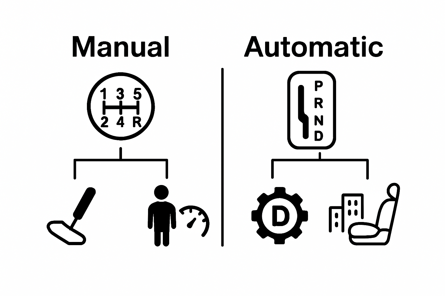 Manual vs automatic transmission comparison visual with icons