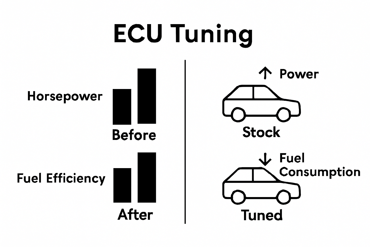 Visual comparison of stock vs. tuned vehicle performance metrics