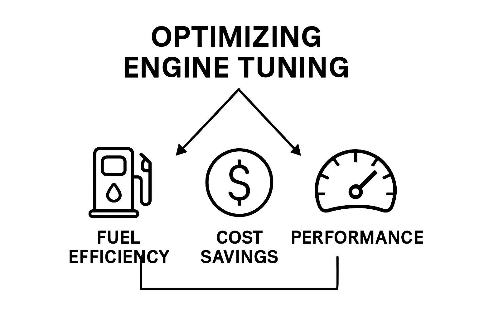 Infographic showing optimizing engine tuning with focus on fuel efficiency, cost savings and improved vehicle performance through ECU tuning and performance optimization
