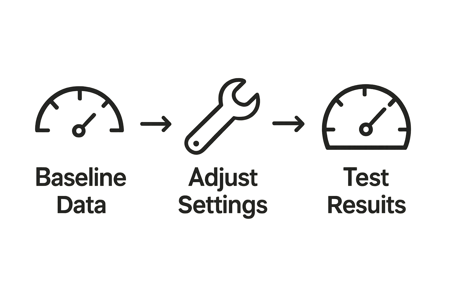 Infographic showing tuning process: baseline, adjust, test