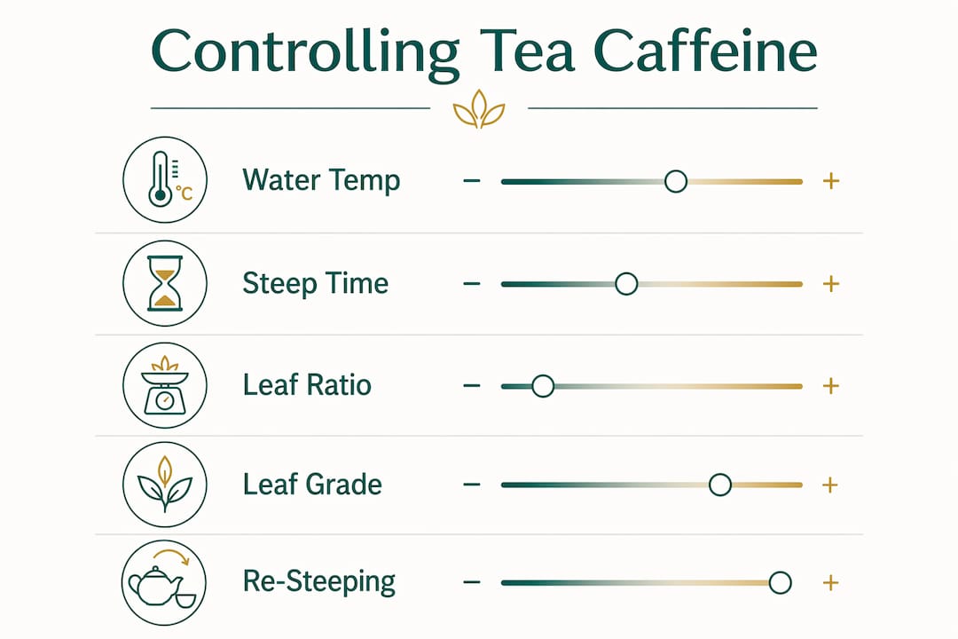 Infographic showing steps to control caffeine in tea