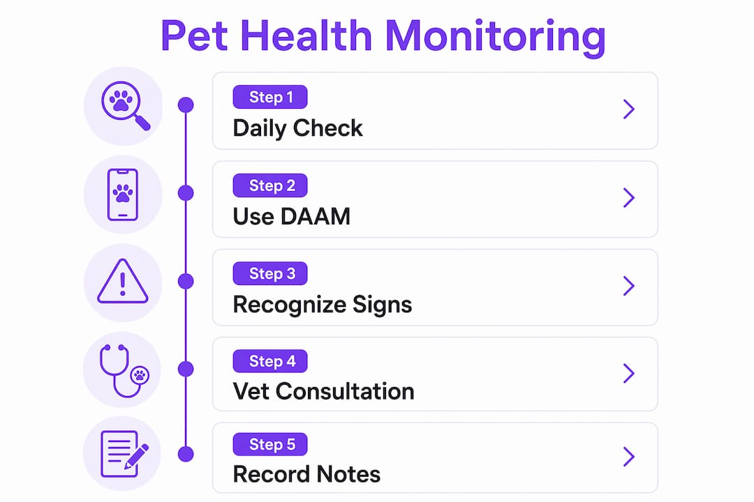 Infographic outlining steps to monitor pet health