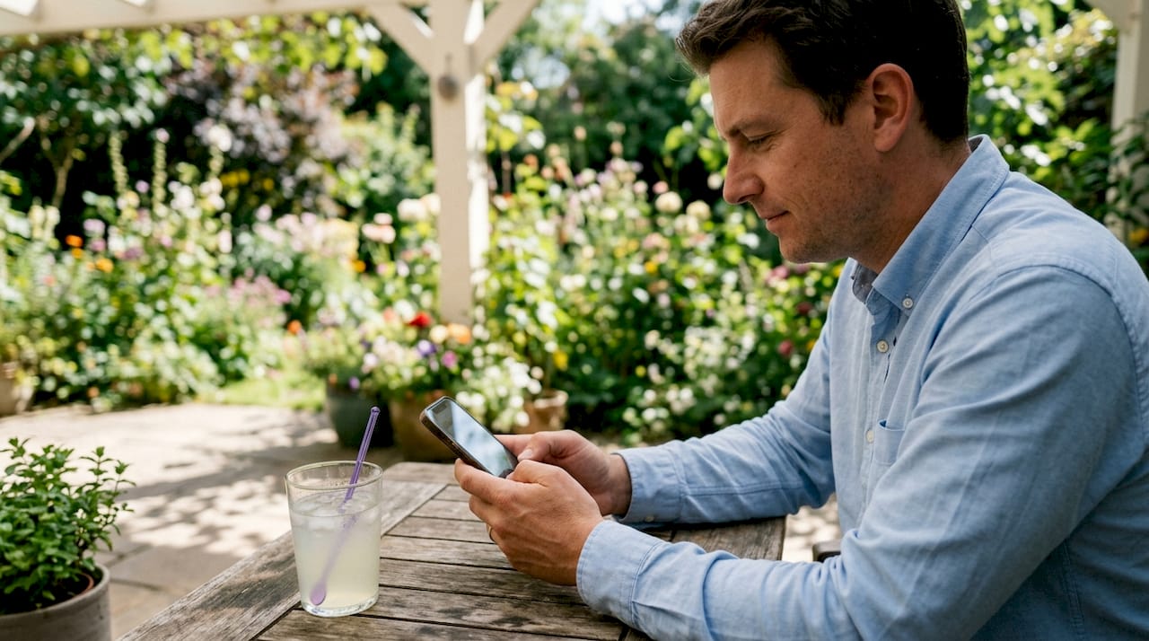 Hands checking pet care alert on smartphone