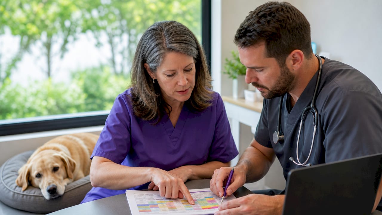 Veterinary social worker collaborating with veterinarian