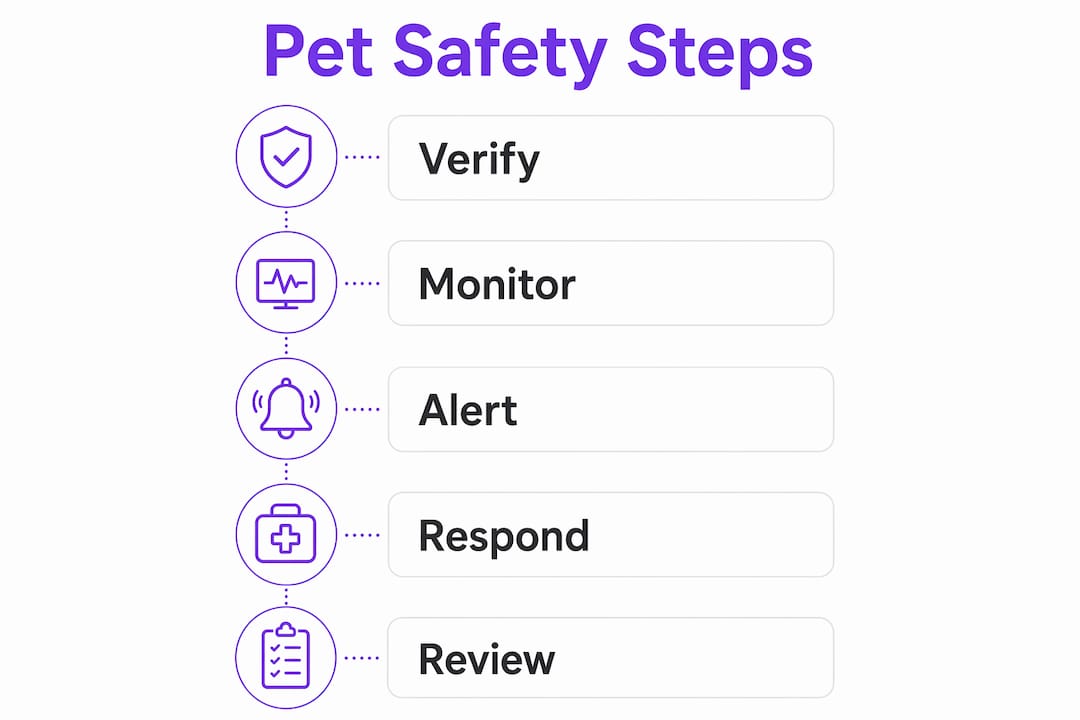 Infographic illustrating 5 key automated pet safety steps