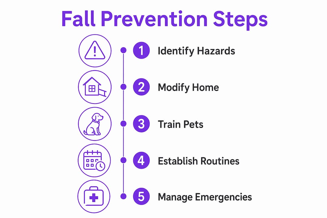 Infographic illustrating fall prevention steps for pet owners