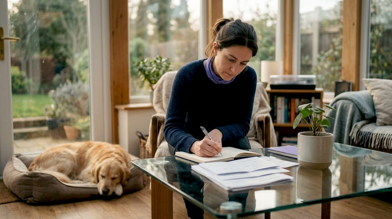 Owner organizing therapy pet medical records