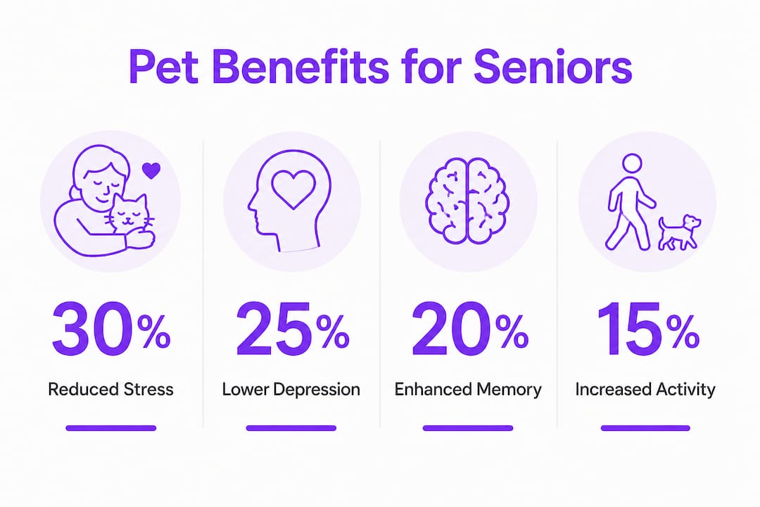 Infographic illustrating pet benefits for senior mental health