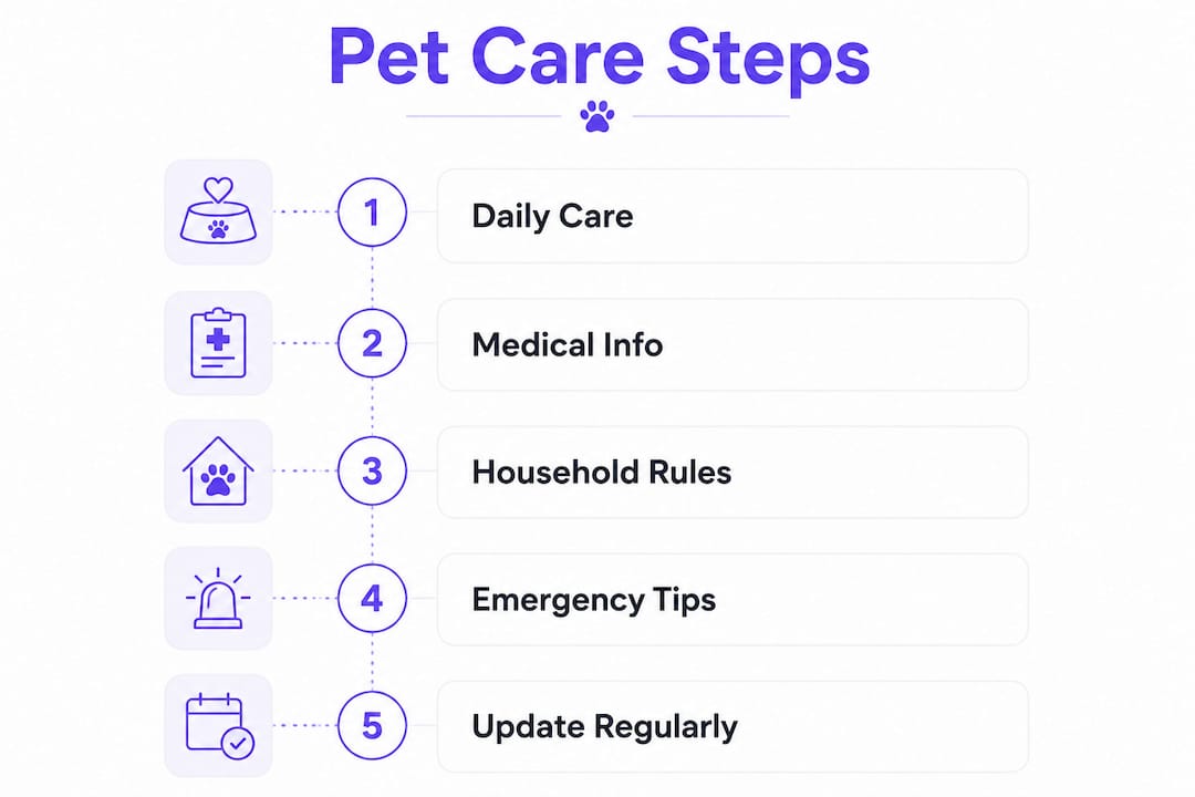 Infographic outlining key pet care instruction steps