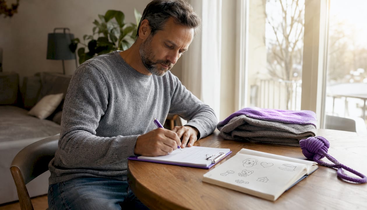 Hands writing pet final wishes on clipboard