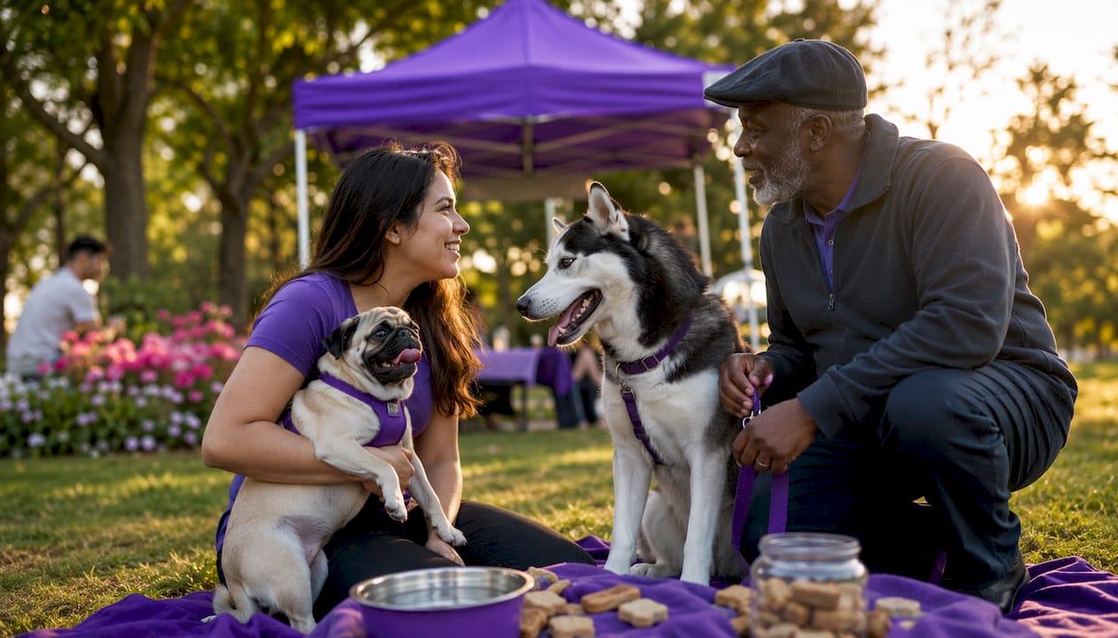 Community pet support event with various pet owners