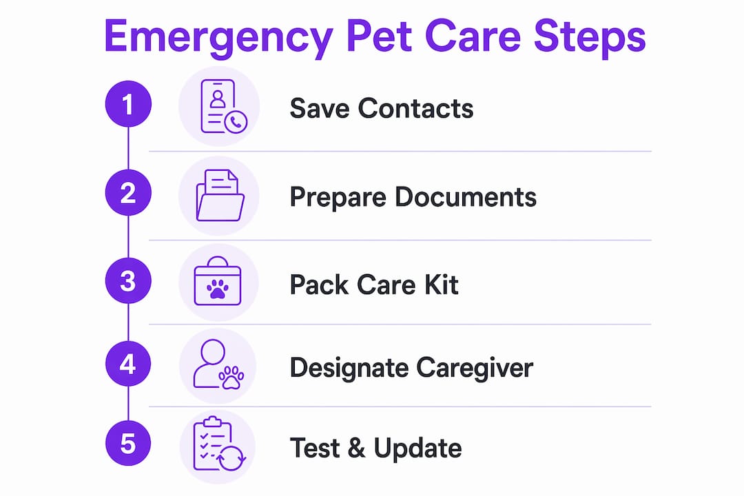 Infographic showing five steps of emergency pet care plan