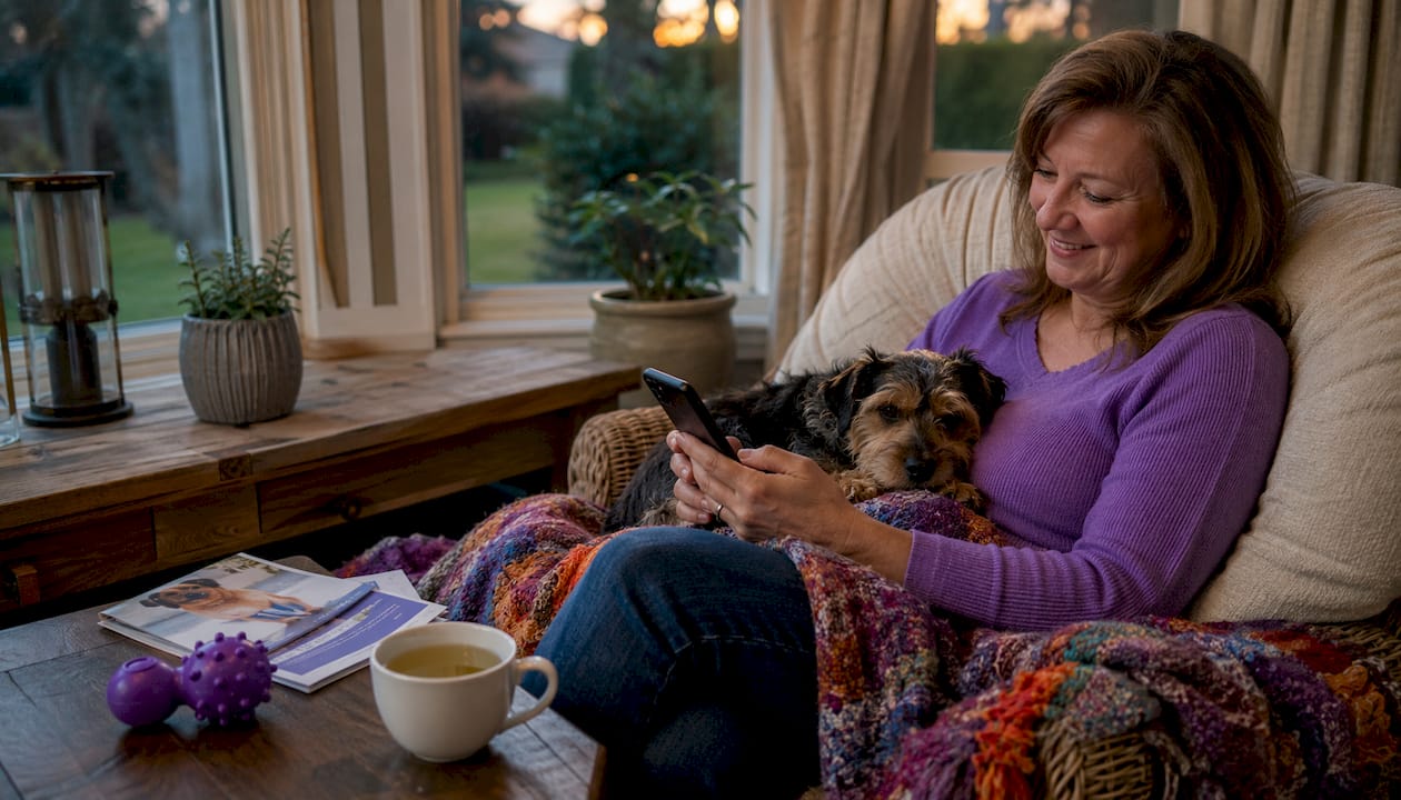 Solo pet owner using wellness service at home