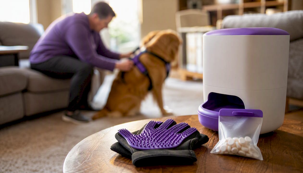 Adaptive pet care tools on kitchen table