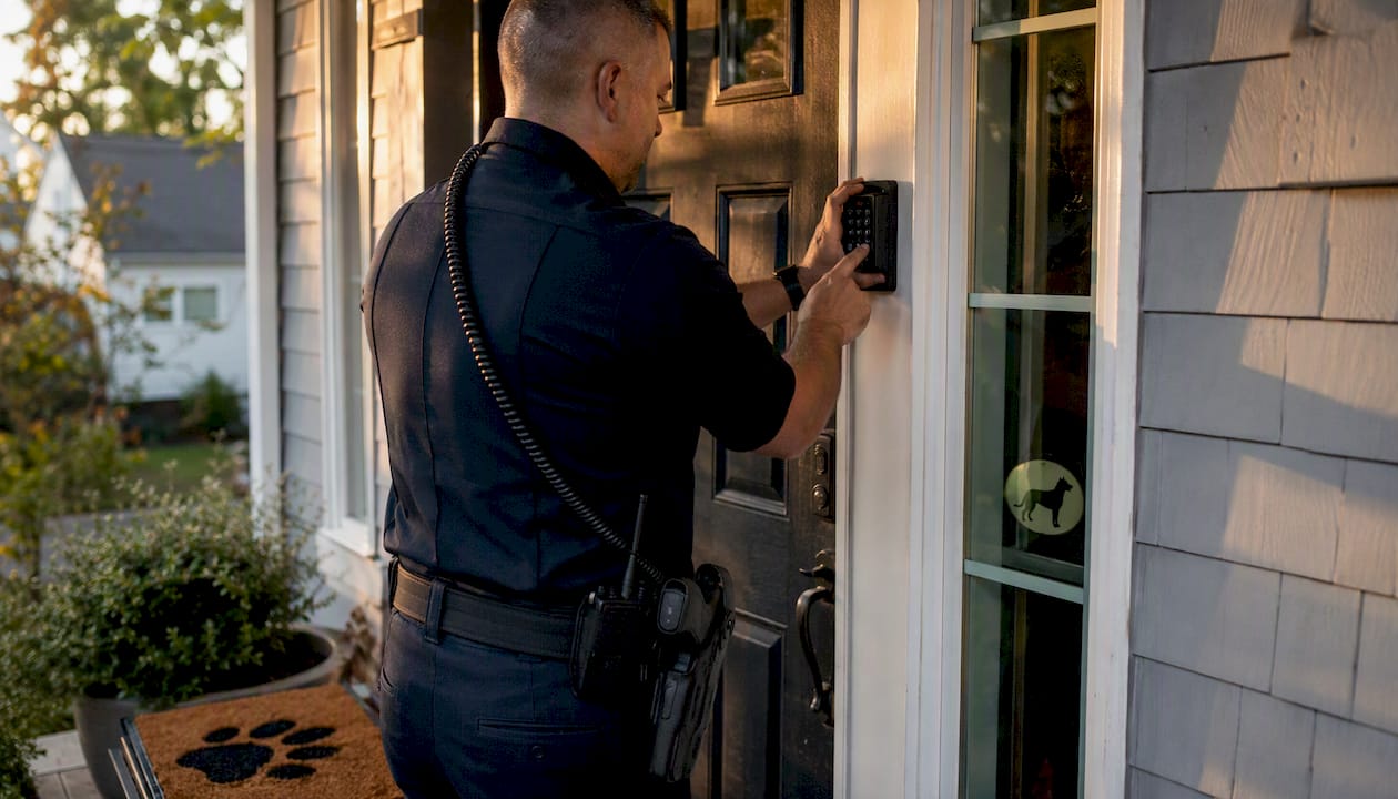 Responder unlocking door lockbox to check pet