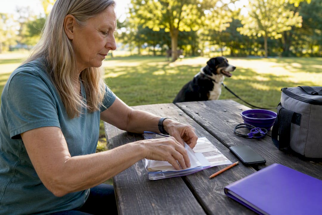Pet owner organizing emergency pet care plan