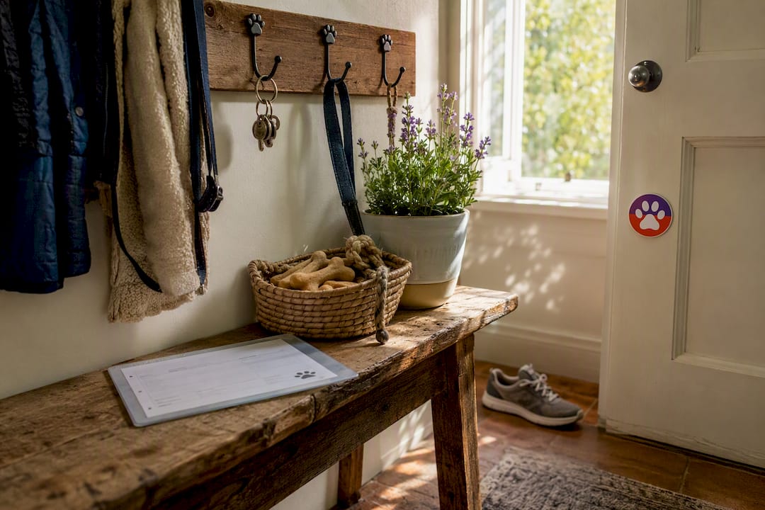 Pet emergency care profile and supplies at home entrance