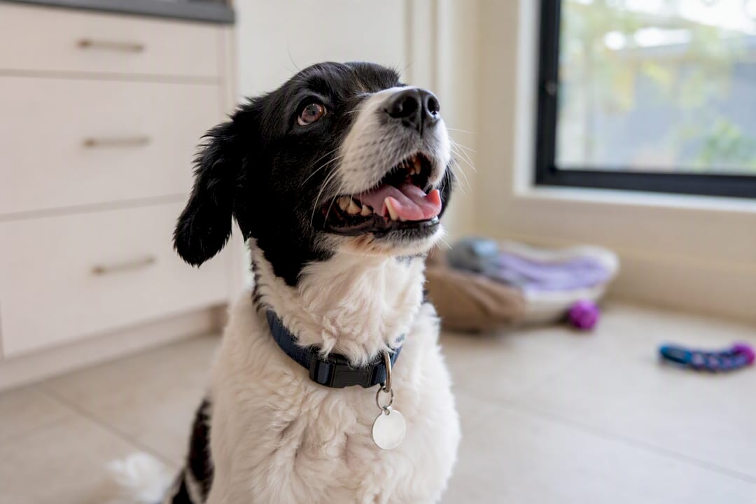 Close-up of dog with collar and ID tag