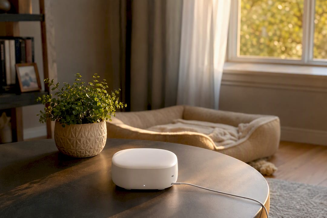Pet emergency alert device on side table