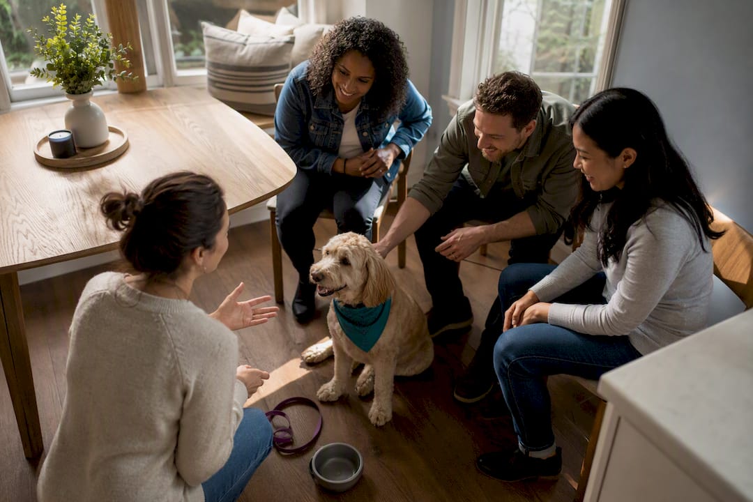 Pet owner with three emergency contacts and dog