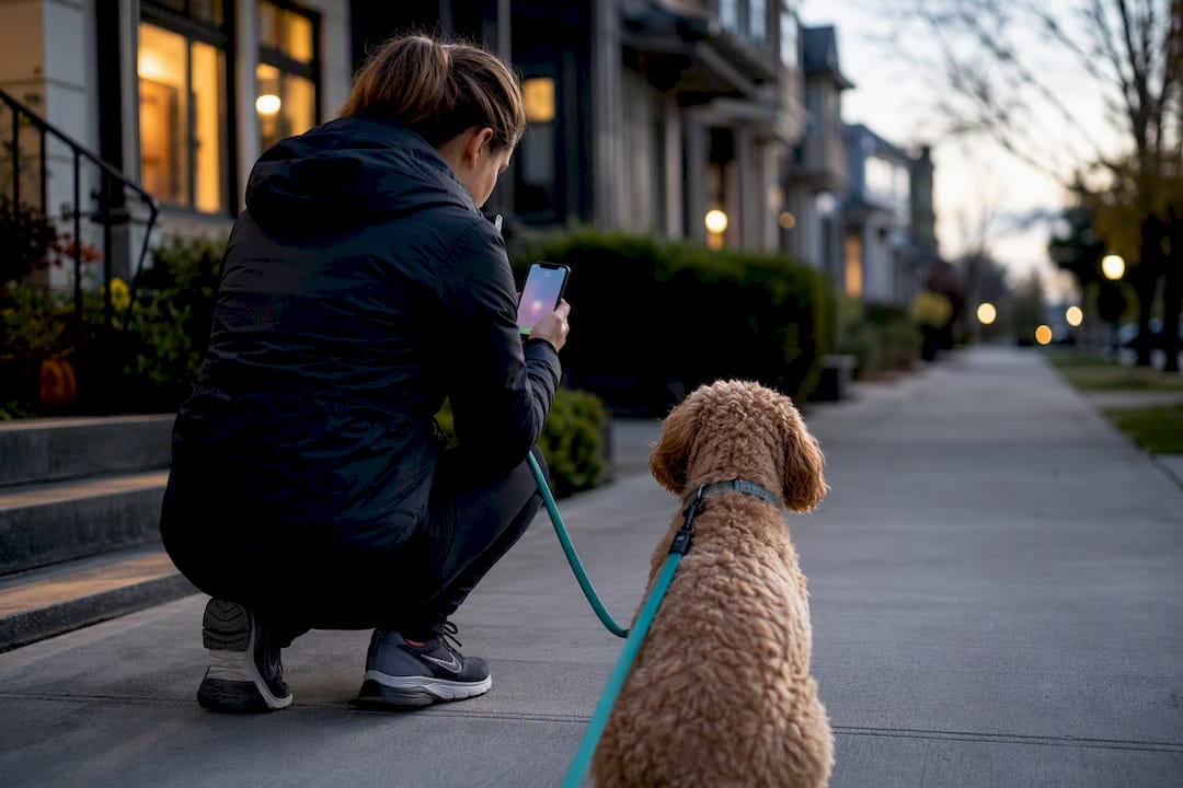 Dog owner initiating a morning safety check-in