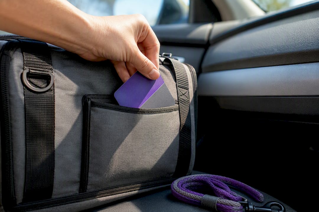 Pet alert card stored in carrier pocket