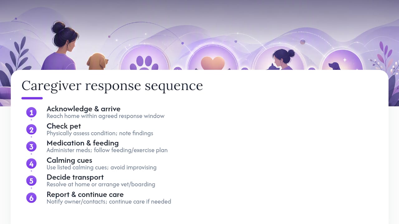 Caregiver emergency pet response sequence