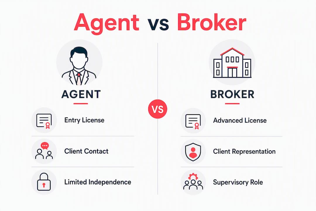 Infographic contrasting agent and broker roles and licenses