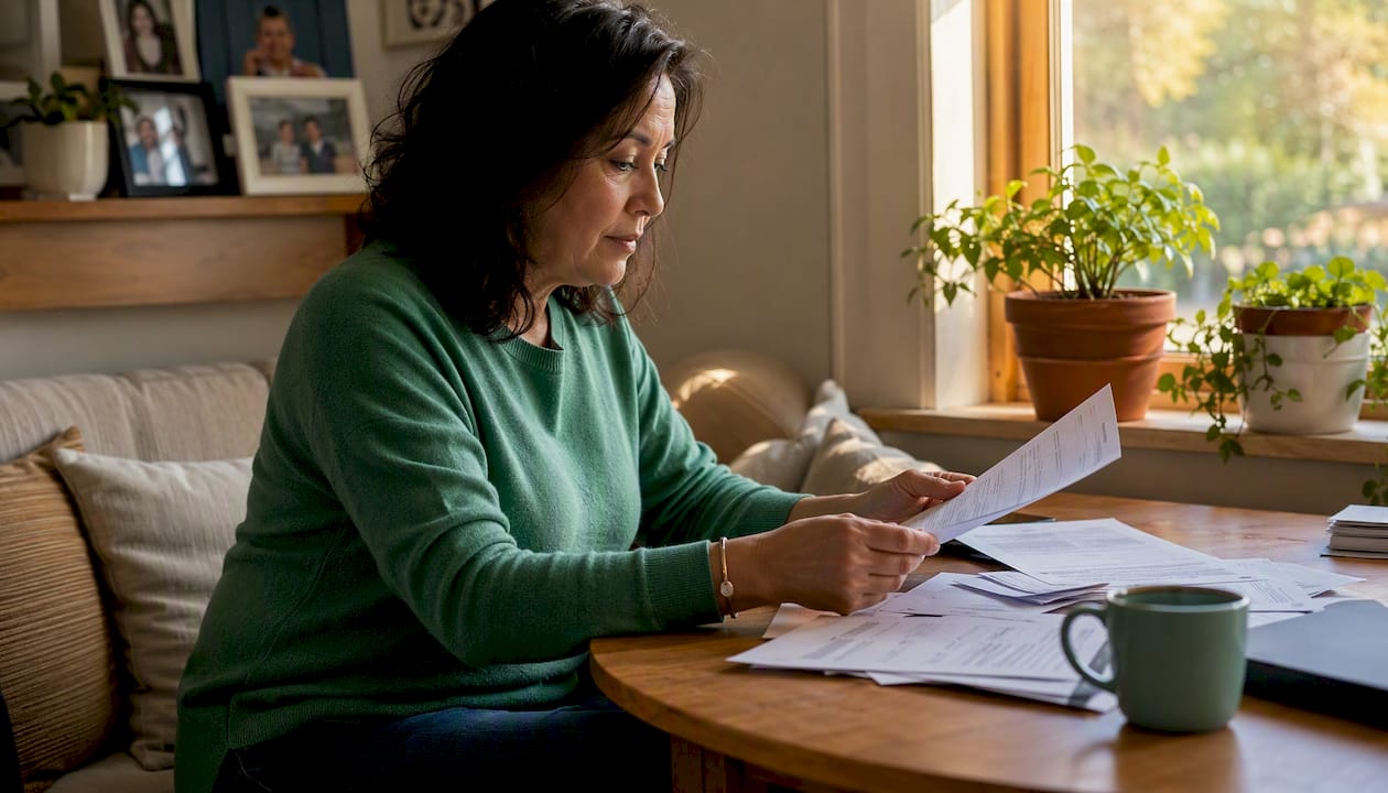 Person reviewing medication cost documents at home
