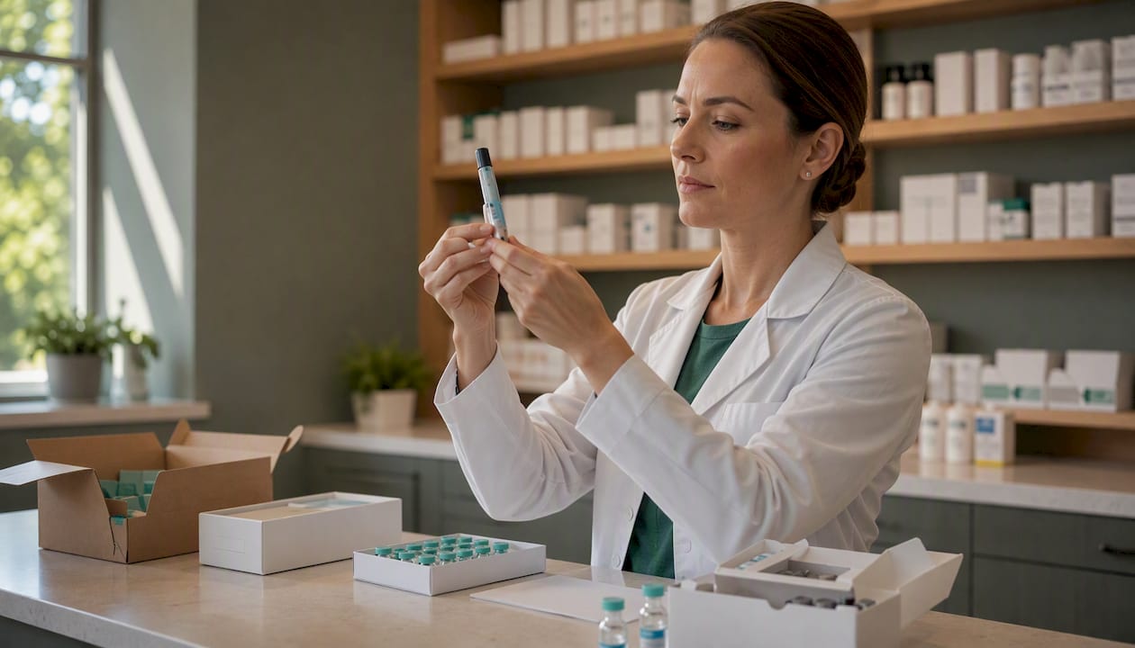 Pharmacist preparing Zepbound pen and vial medications
