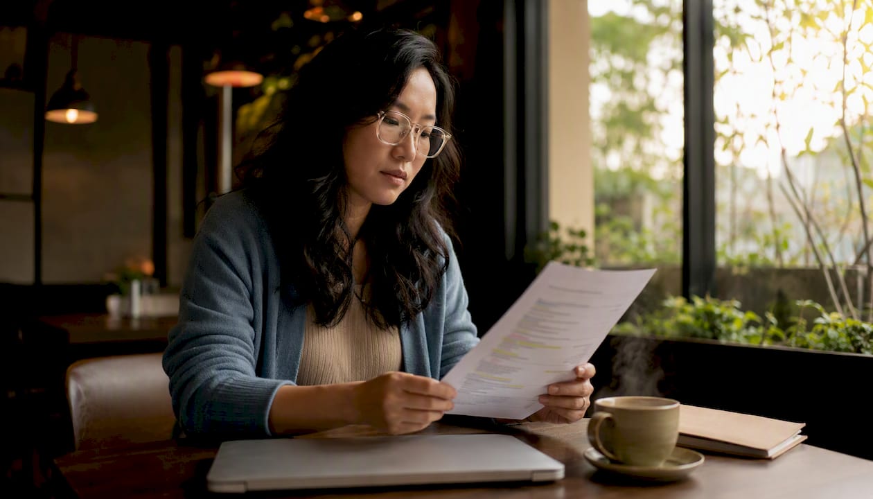 SEO analyst reviewing printed Google title tags