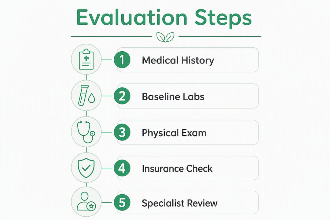 Infographic showing GLP-1 eligibility evaluation steps