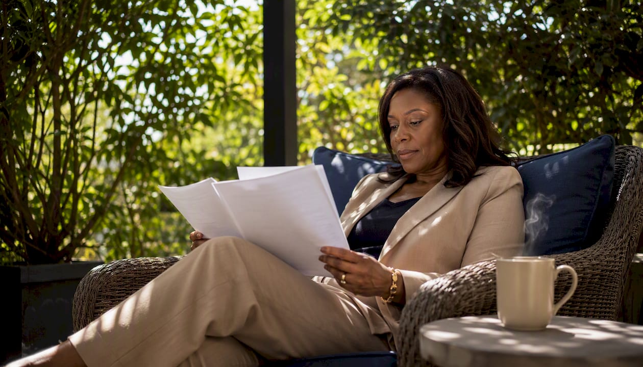 Businesswoman reviewing platform comparison reports