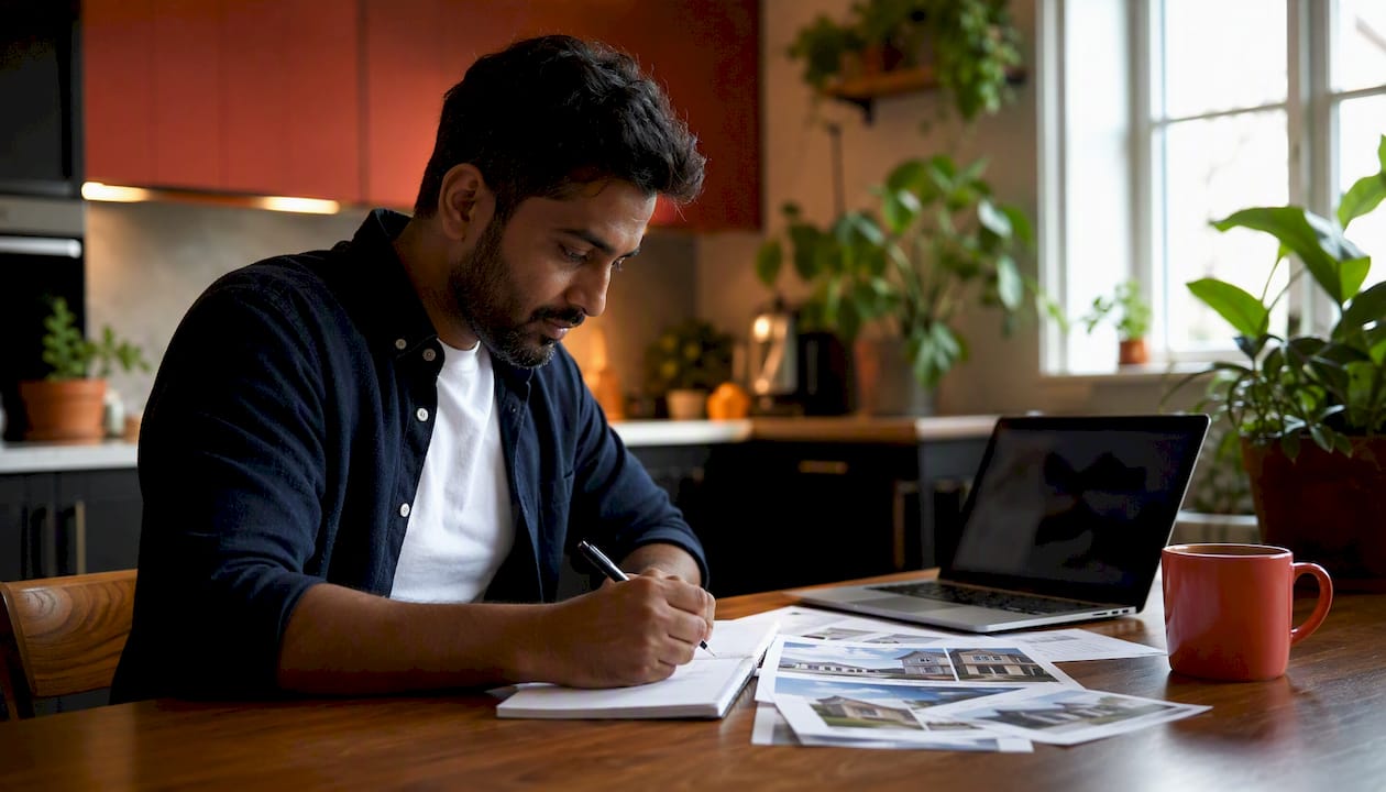 Young man taking notes on fixed mortgage options
