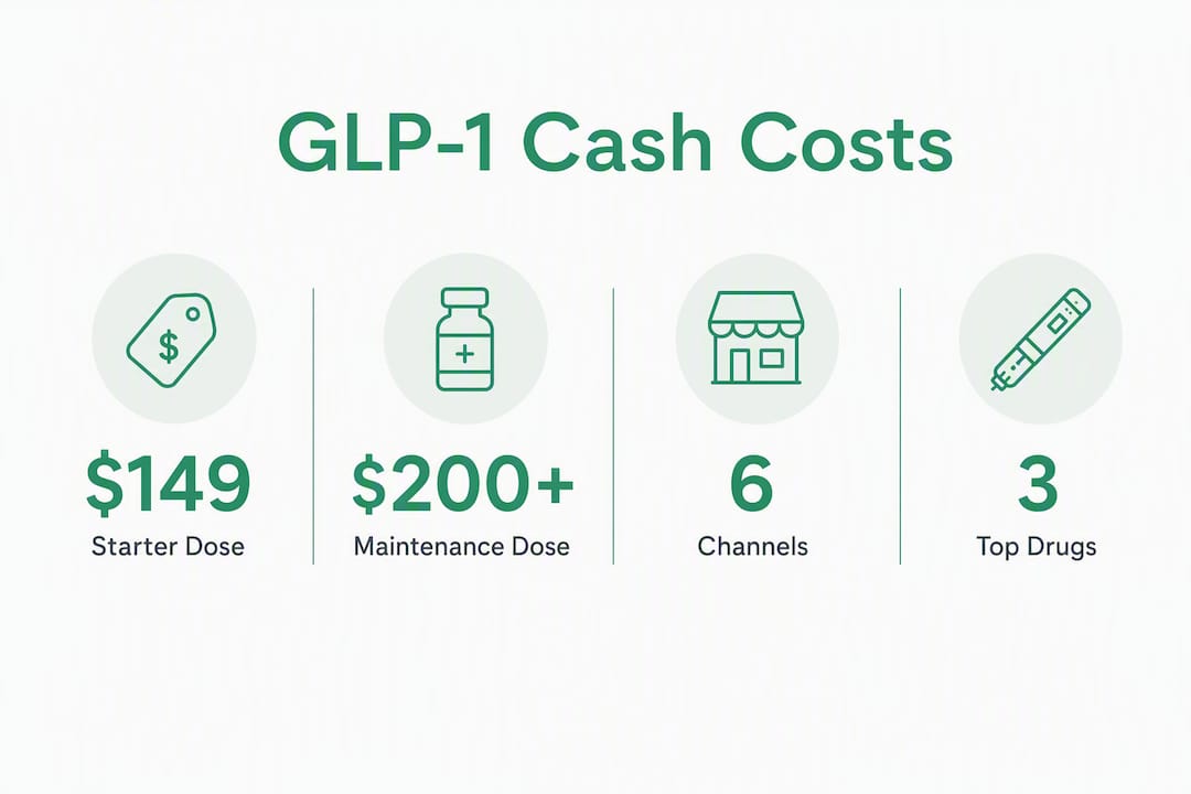 Infographic showing GLP-1 cost statistics and options