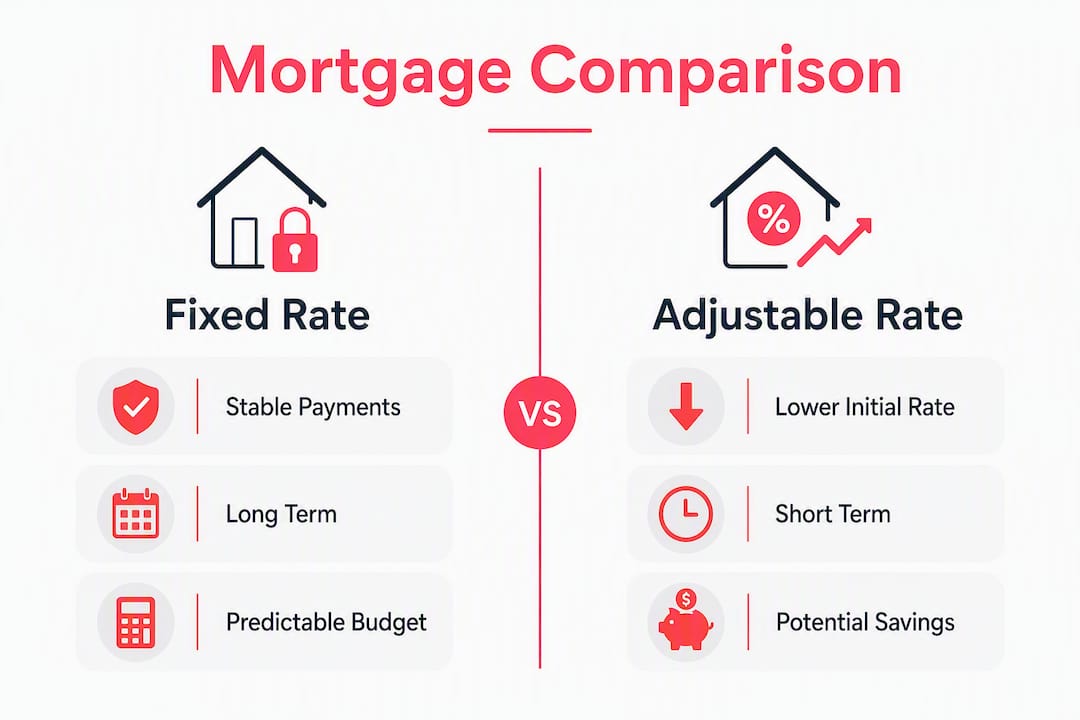 Infographic comparing fixed and adjustable mortgage features