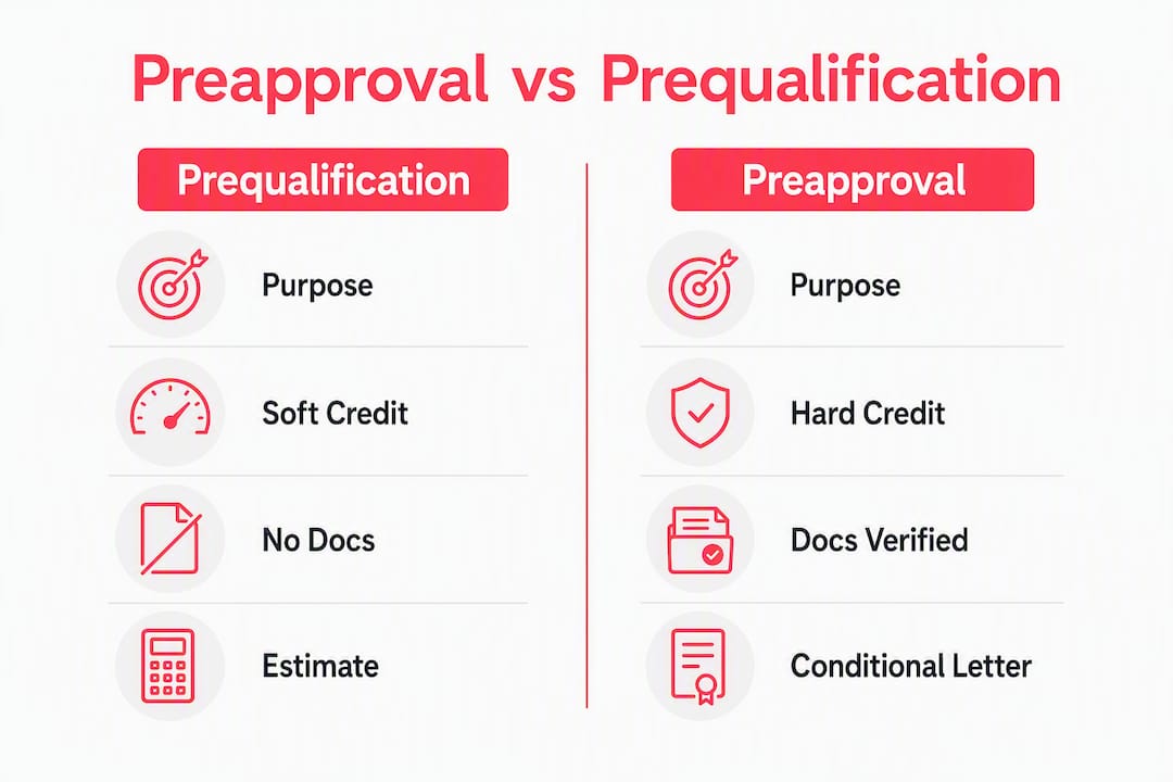 Infographic comparing preapproval and prequalification