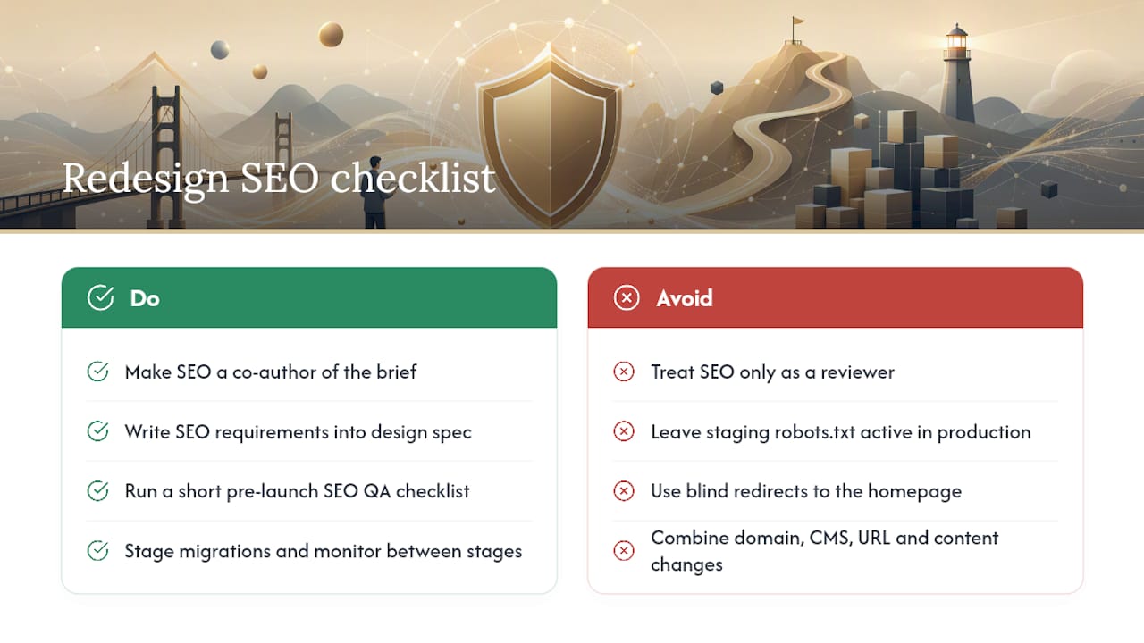 The part most teams get wrong about redesign SEO — overview diagram
