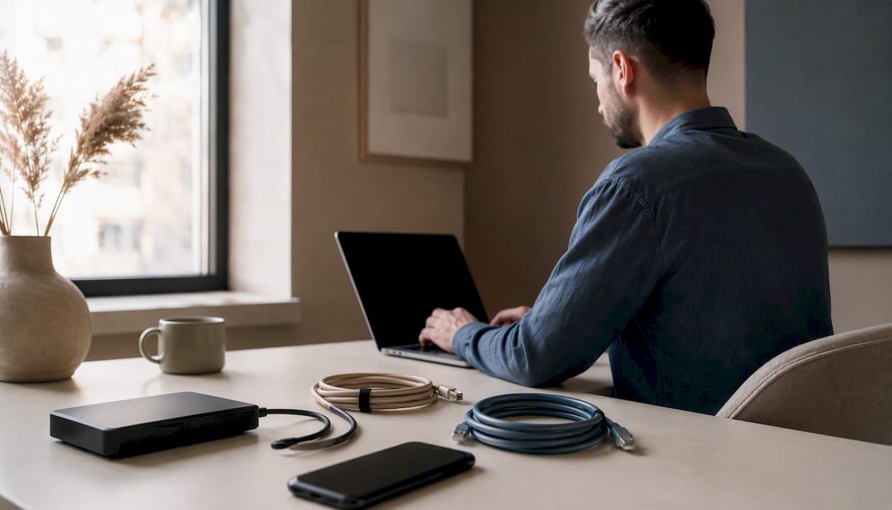 Digital audit tools and cables on a desk