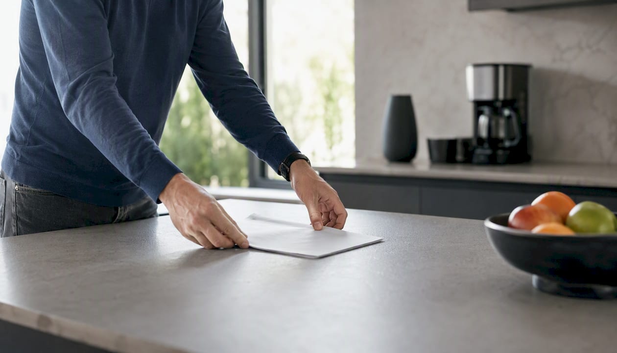 Affidavit on table among household items