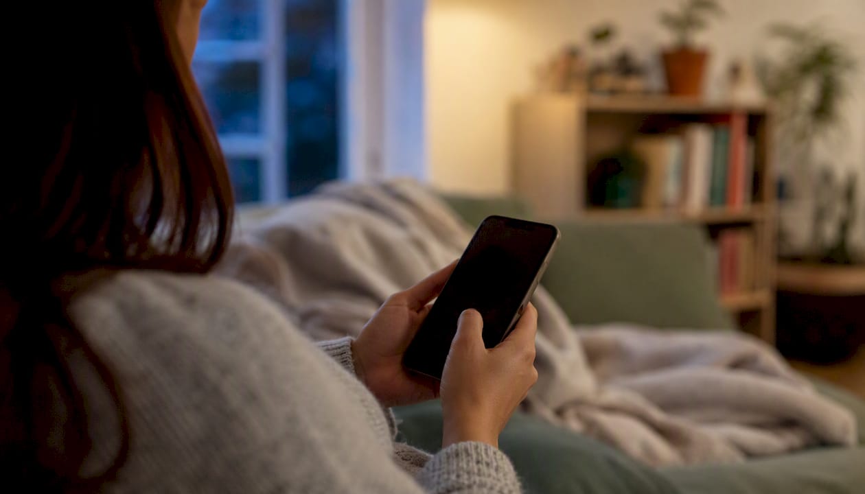 Woman checking menstrual cycle on smartphone