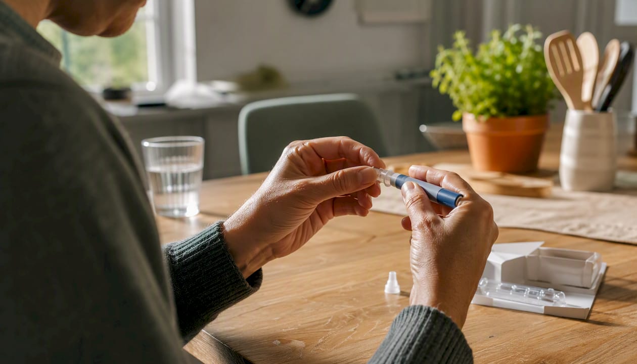 Person preparing semaglutide injection pen