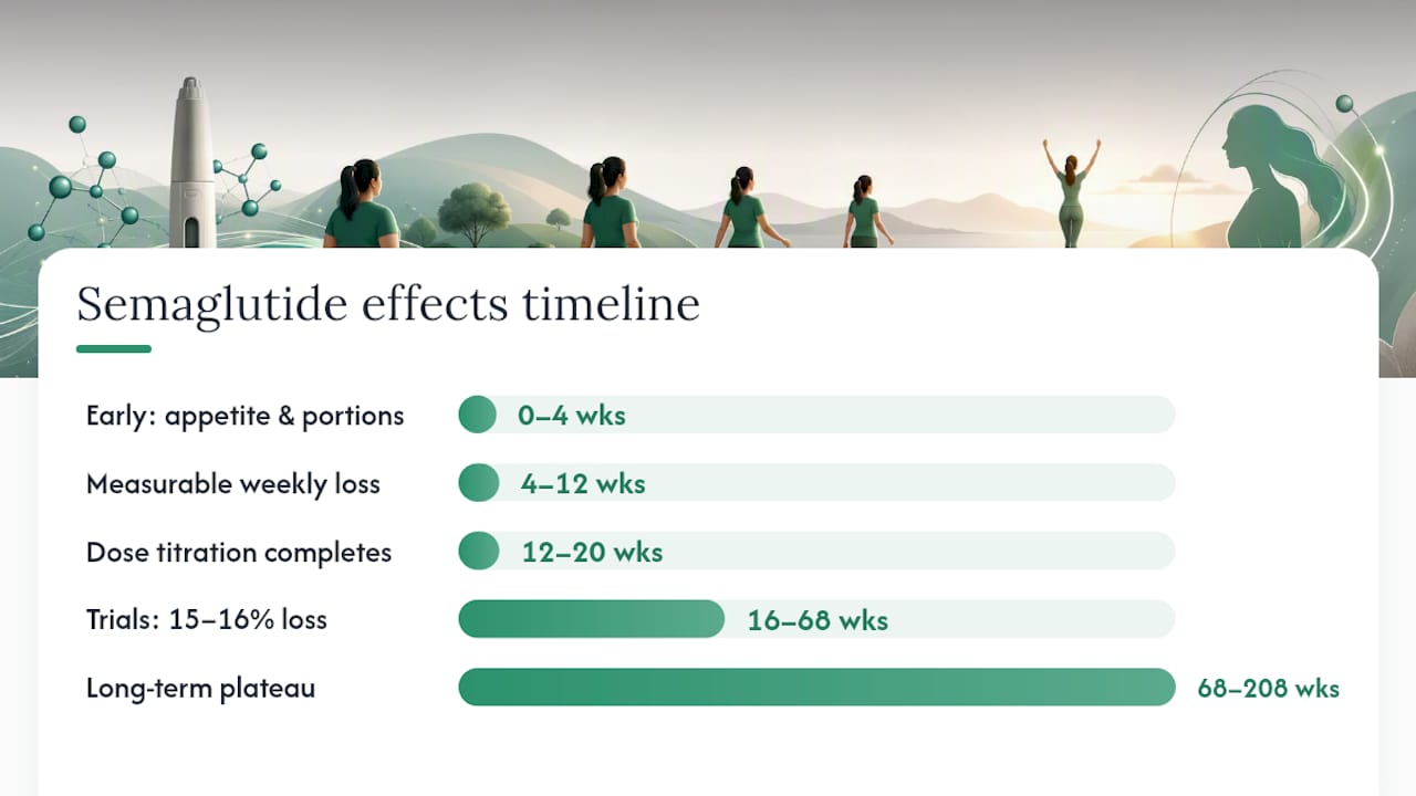 Semaglutide weight loss timeline infographic